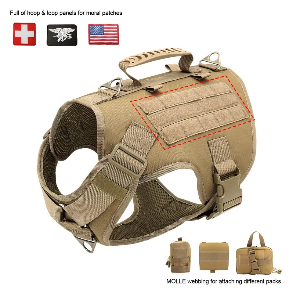 Tactical Military Style Dog Harness - Medium Black