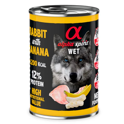 Alpha Spirit Rabbit with Banana Complete Wet Canned Dog Food (6 x 400g)